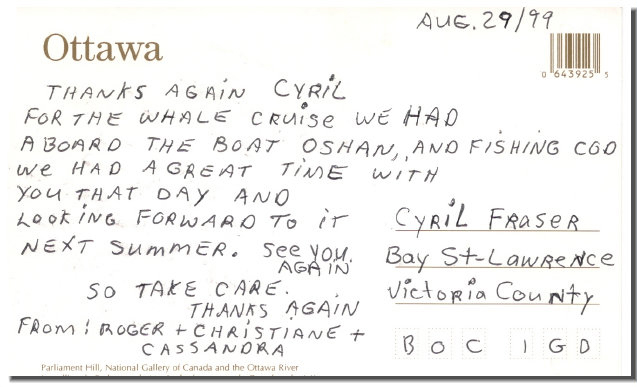Postcard from returning whale cruise customers" alt="Postcard from returning whale cruise customers