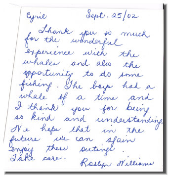 Whale Tour Testimonial from Rosalyn Williams